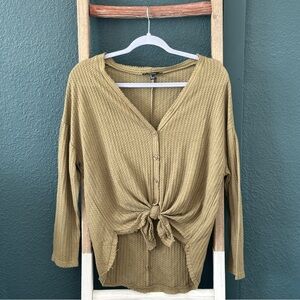 Forever 21 Olive Green Button-Down Tie Front Cardigan Size Small